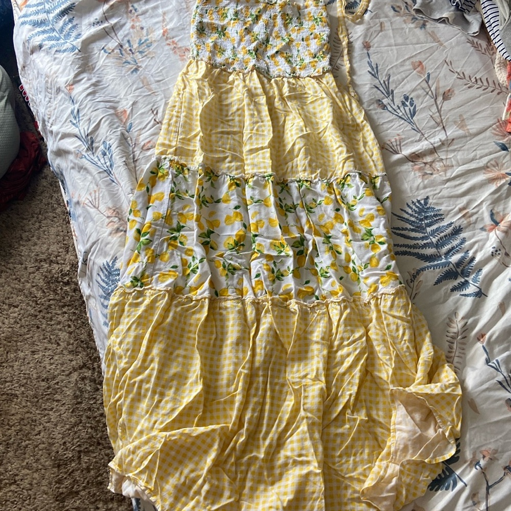 Bepop lemon checkers summer long dress with ties size medium